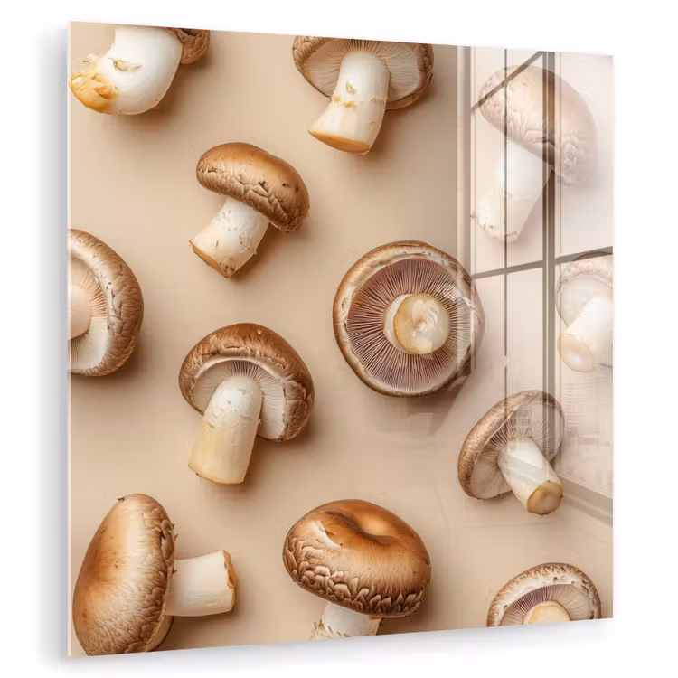 Glas schilderij - Kastanje Champignons - Beige — 1