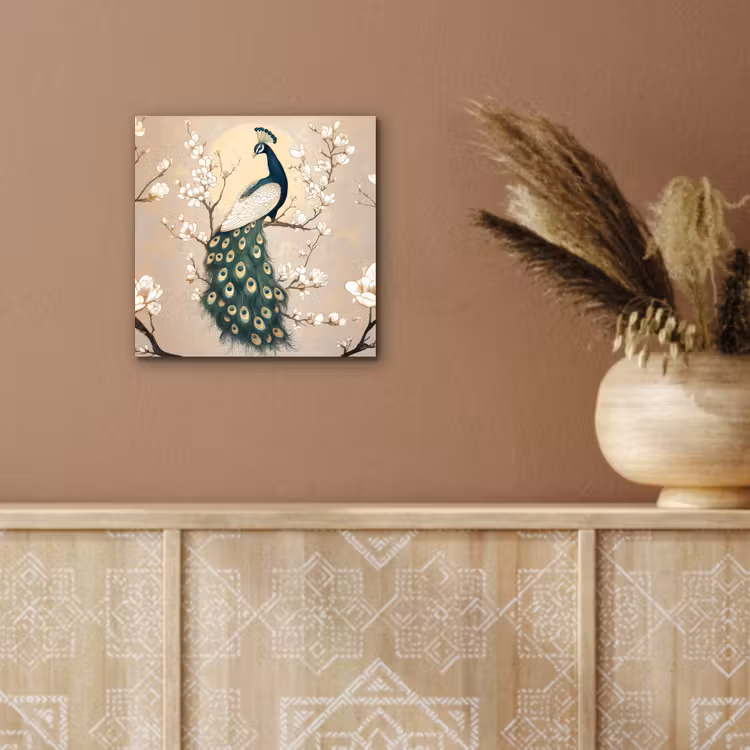 Aluminium schilderij - Pauw - Tak - Bloemen — 5