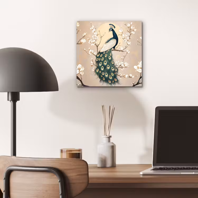Aluminium schilderij - Pauw - Tak - Bloemen — 6
