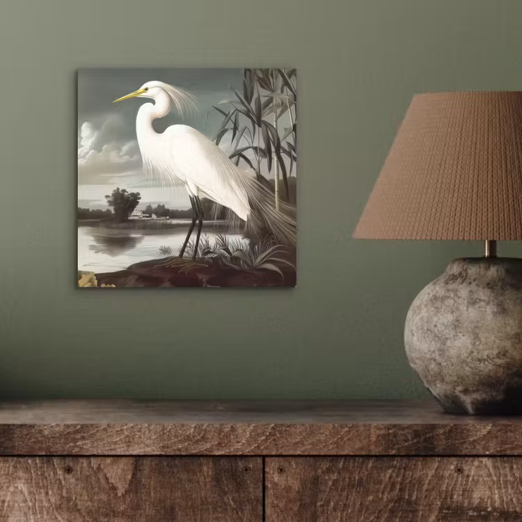 Aluminium schilderij - Reiger - Planten - Wolken - Wit — 3