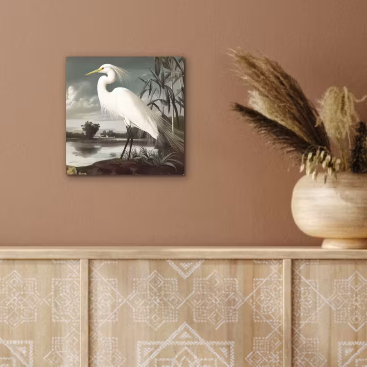 Aluminium schilderij - Reiger - Planten - Wolken - Wit — 5
