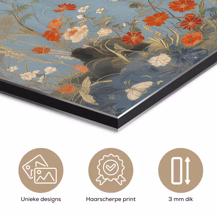 Aluminium schilderij - Kraanvogels - Maan - Bloemen - Blauw — 7