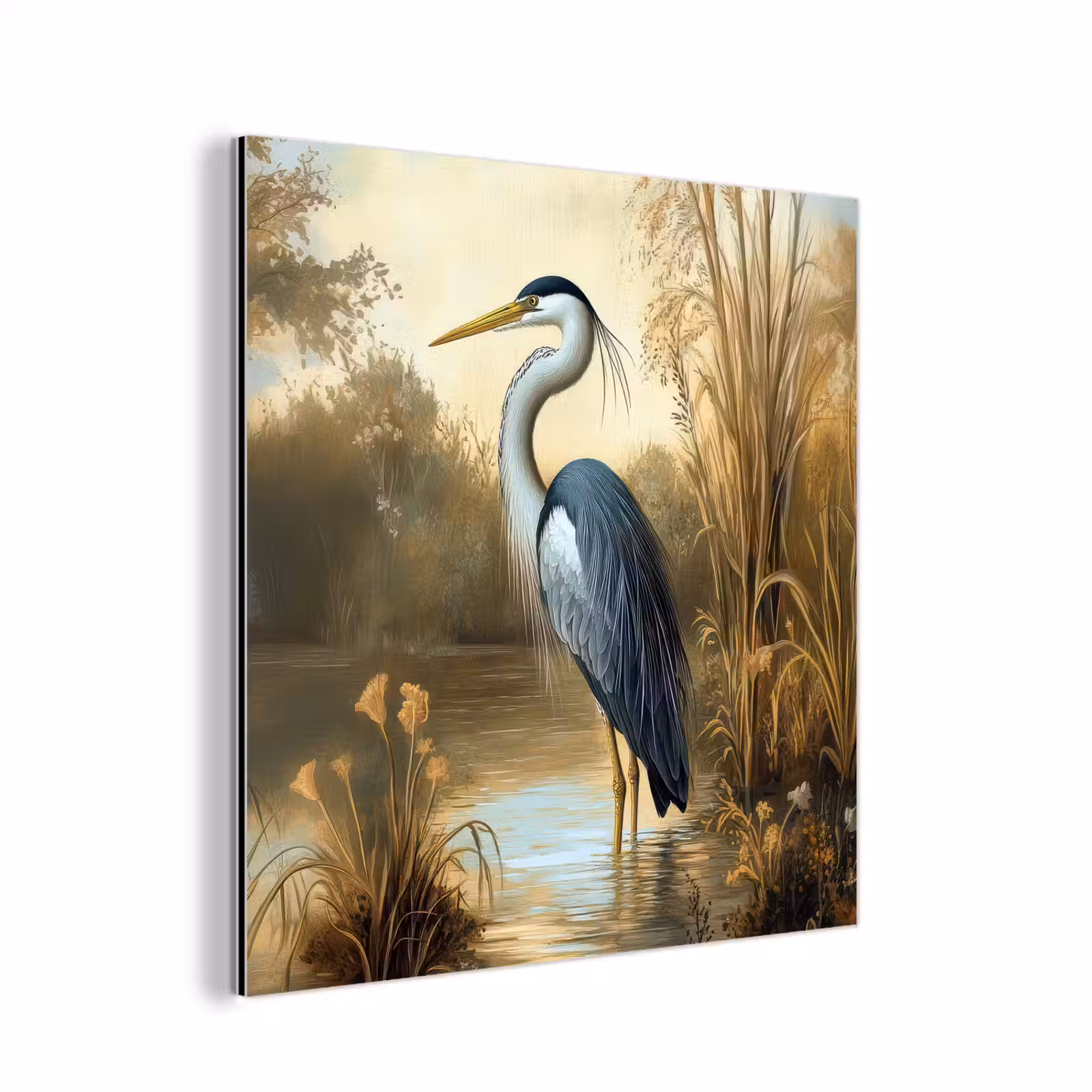 Aluminium schilderij - Reiger - Water - Planten — 1
