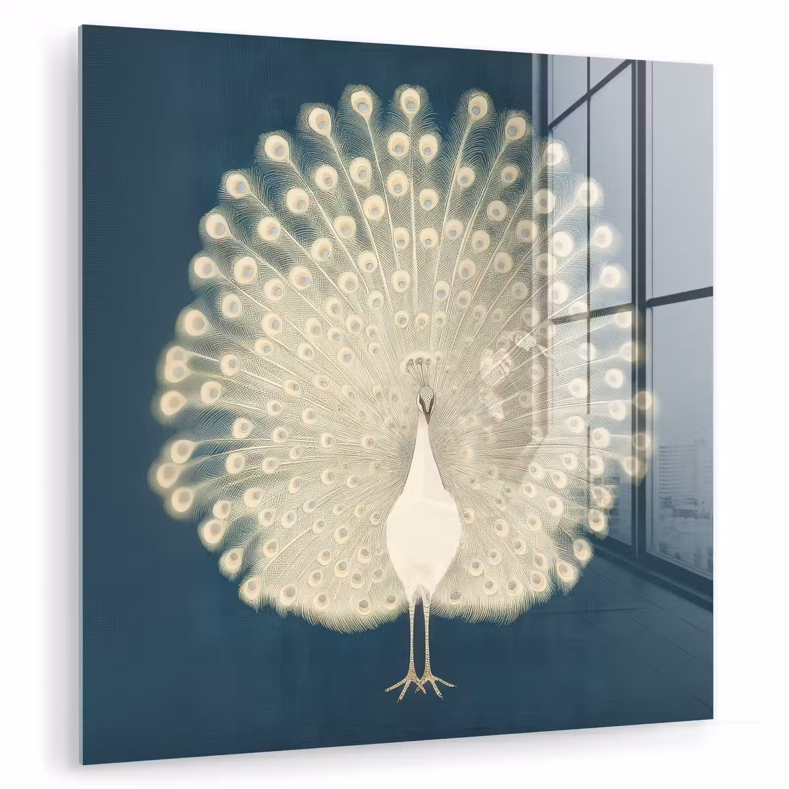 Glas schilderij - Vogel - Blauw - Vintage — 1