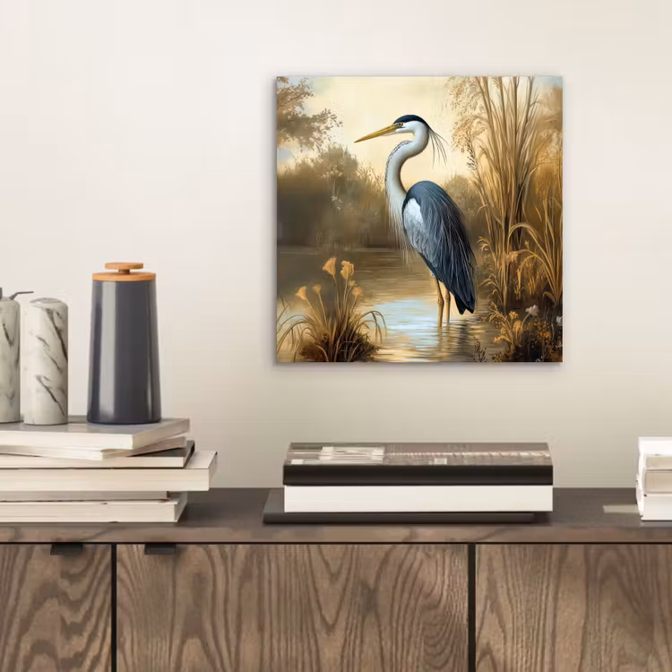 Aluminium schilderij - Reiger - Water - Planten — 2