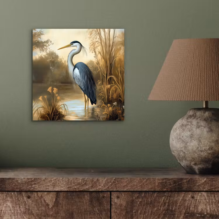Aluminium schilderij - Reiger - Water - Planten — 3