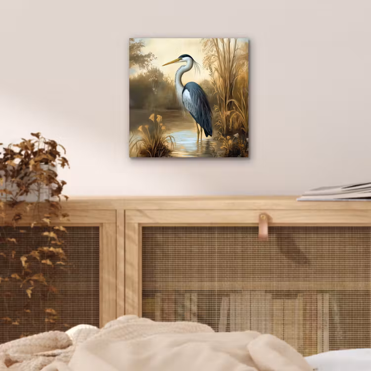 Aluminium schilderij - Reiger - Water - Planten — 4