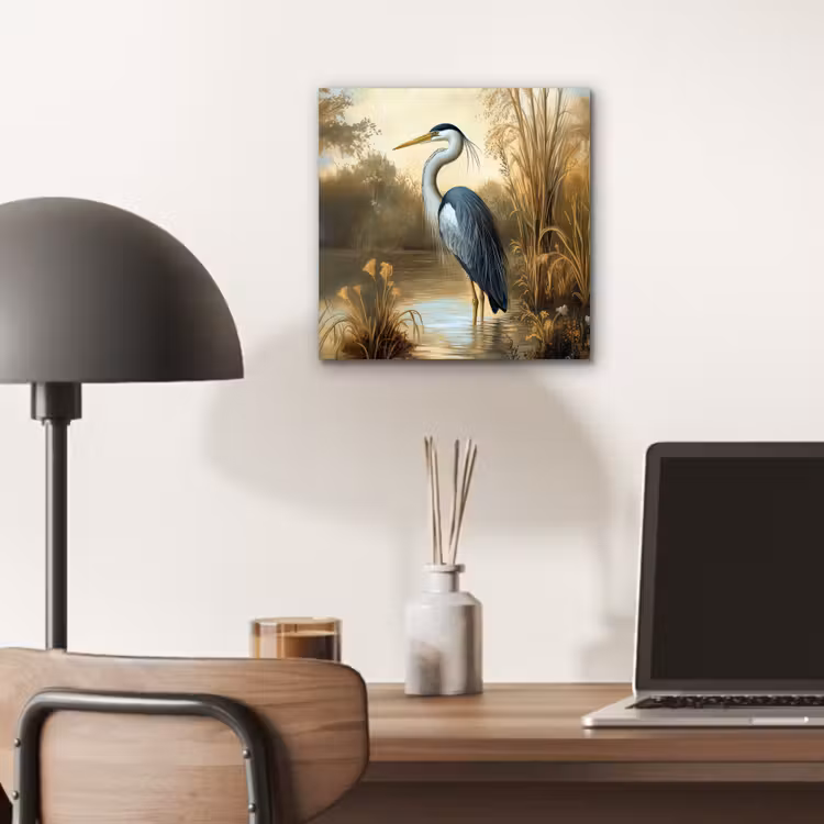 Aluminium schilderij - Reiger - Water - Planten — 6