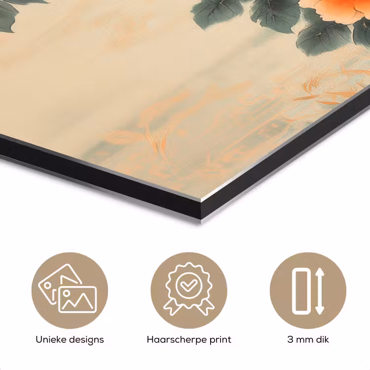 Aluminium schilderij - Vogel - Tak - Bloemen - Oranje — 7