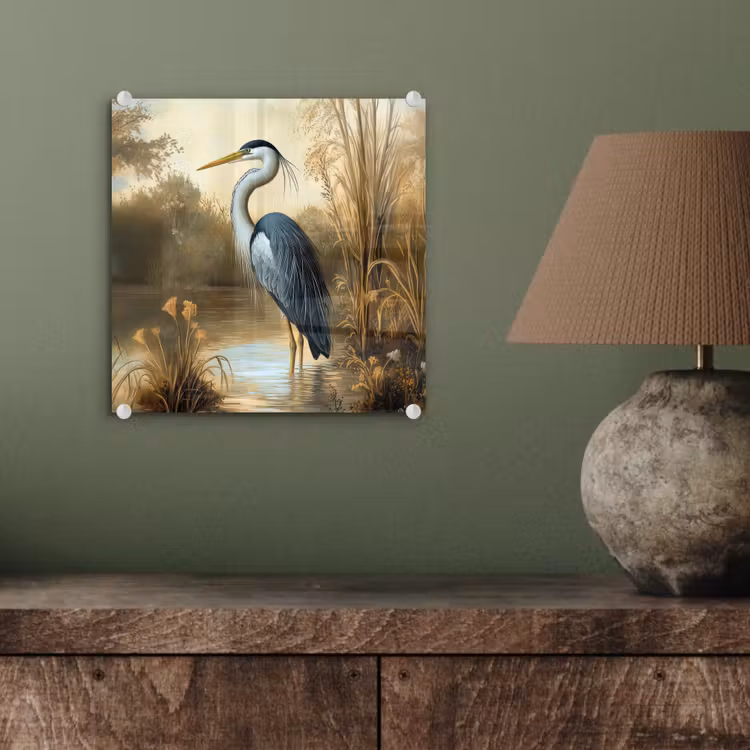 Glas schilderij - Reiger - Water - Planten — 4