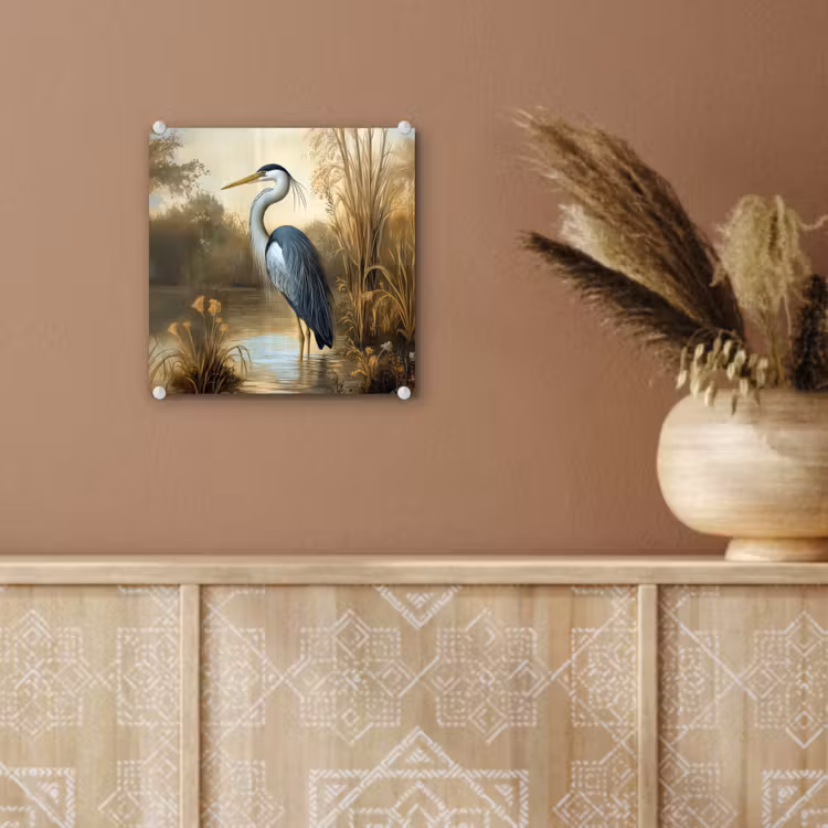 Glas schilderij - Reiger - Water - Planten — 6