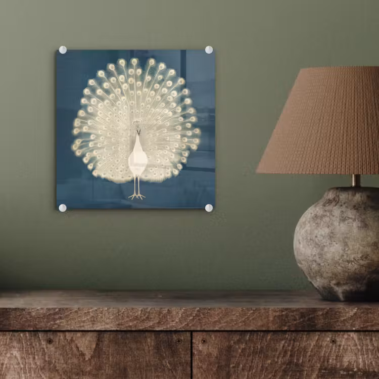 Glas schilderij - Vogel - Blauw - Vintage — 4