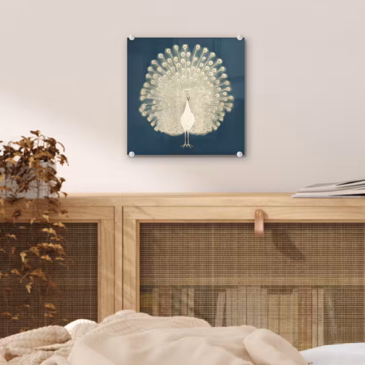 Glas schilderij - Vogel - Blauw - Vintage — 5