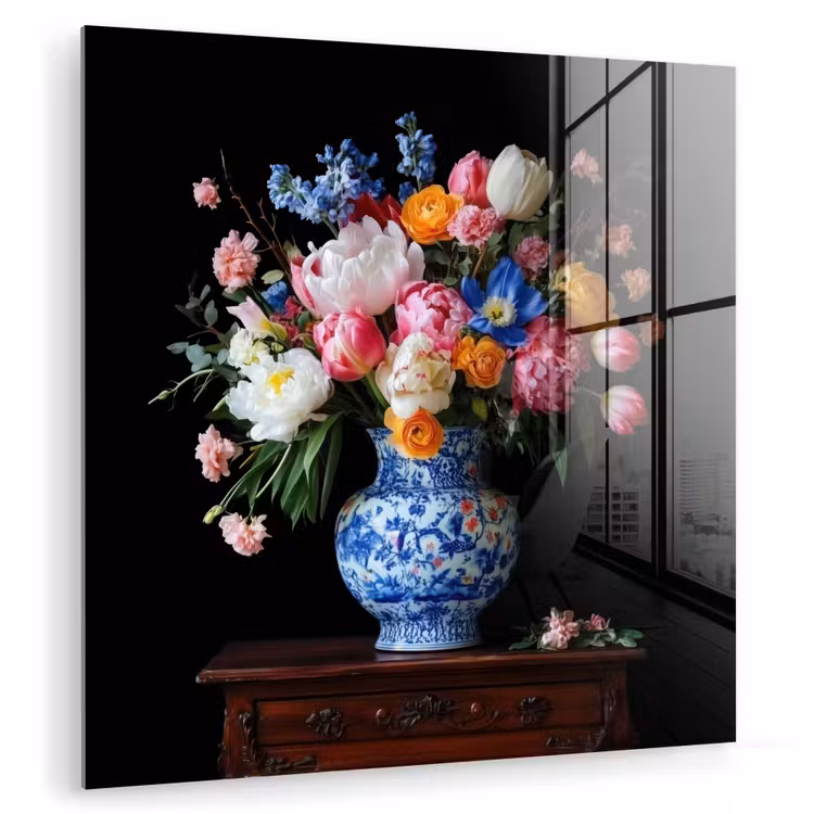 Glas schilderij - Rozen - Bloemen - Vaas - Boeket — 1