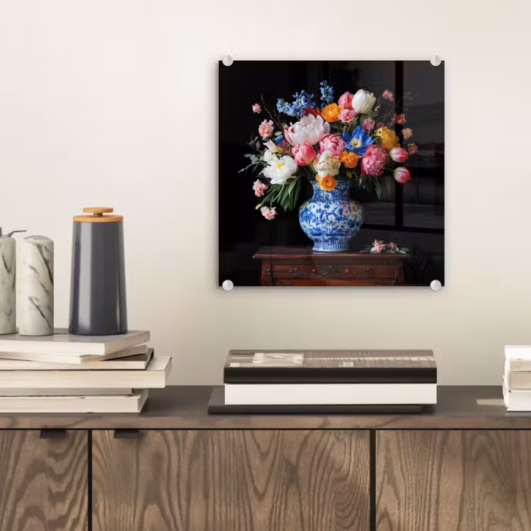 Glas schilderij - Rozen - Bloemen - Vaas - Boeket — 2