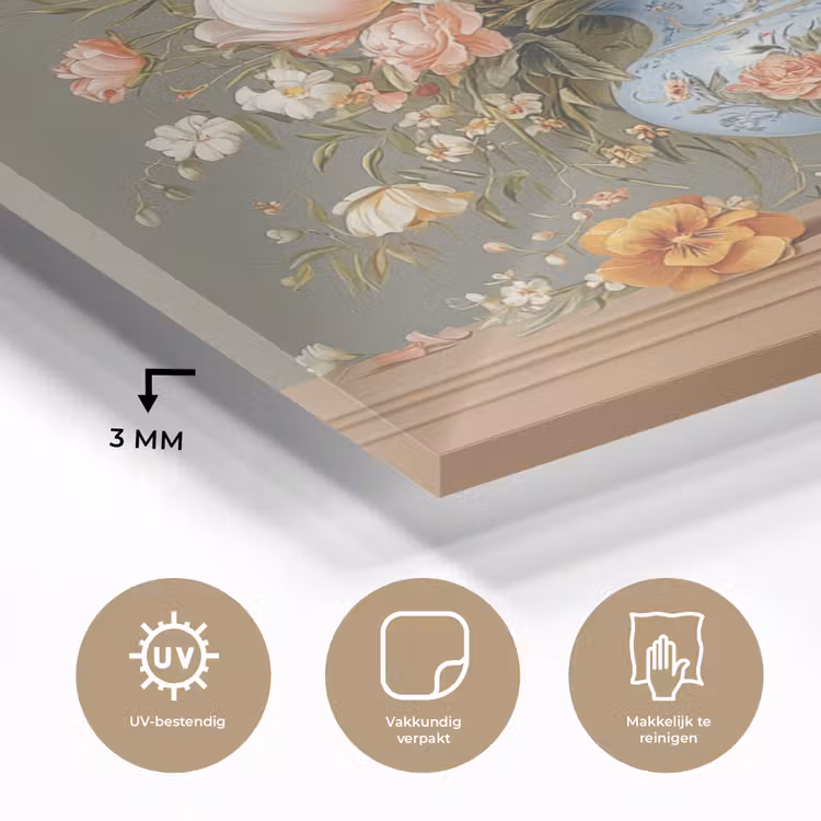 Glas schilderij - Neutral - Bloemen - Boeket - Vaas — 3