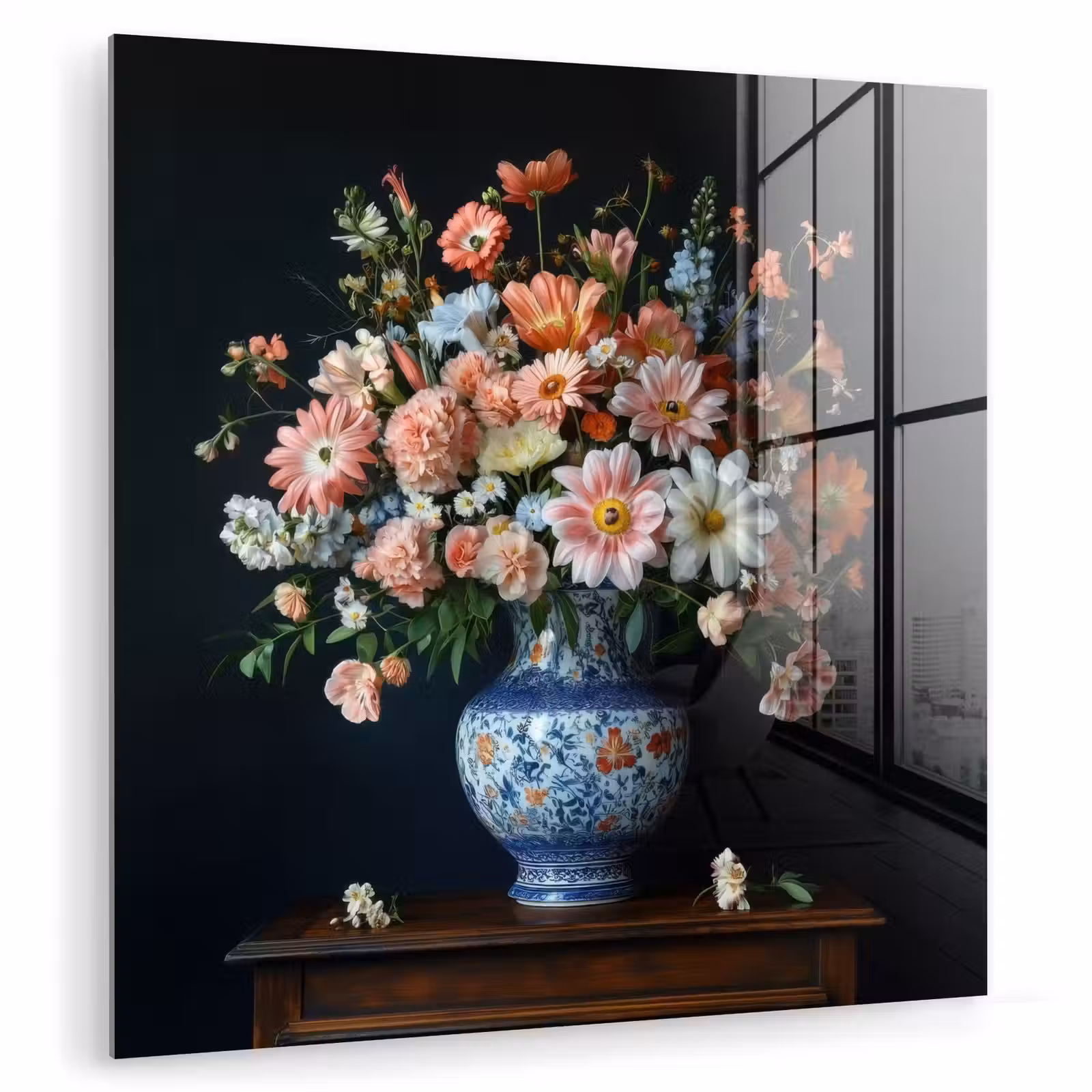 Glas schilderij - Hout - Vaas - Kleuren - Bloemen — 1