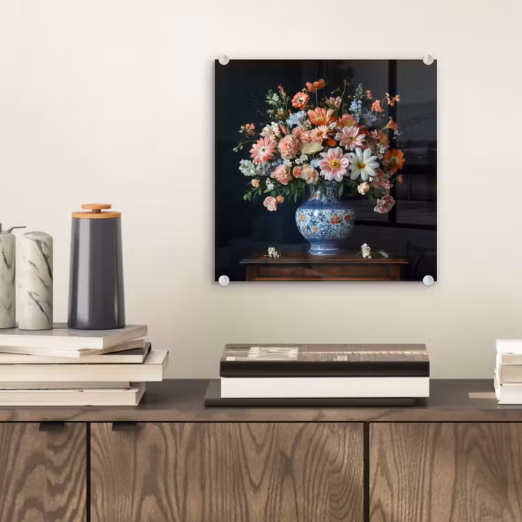 Glas schilderij - Hout - Vaas - Kleuren - Bloemen — 2