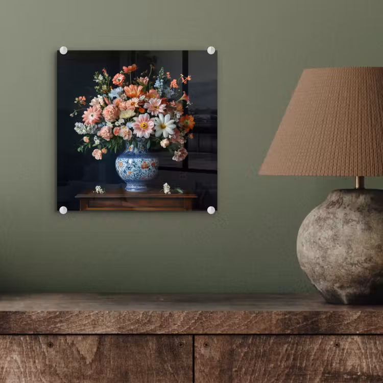 Glas schilderij - Hout - Vaas - Kleuren - Bloemen — 4
