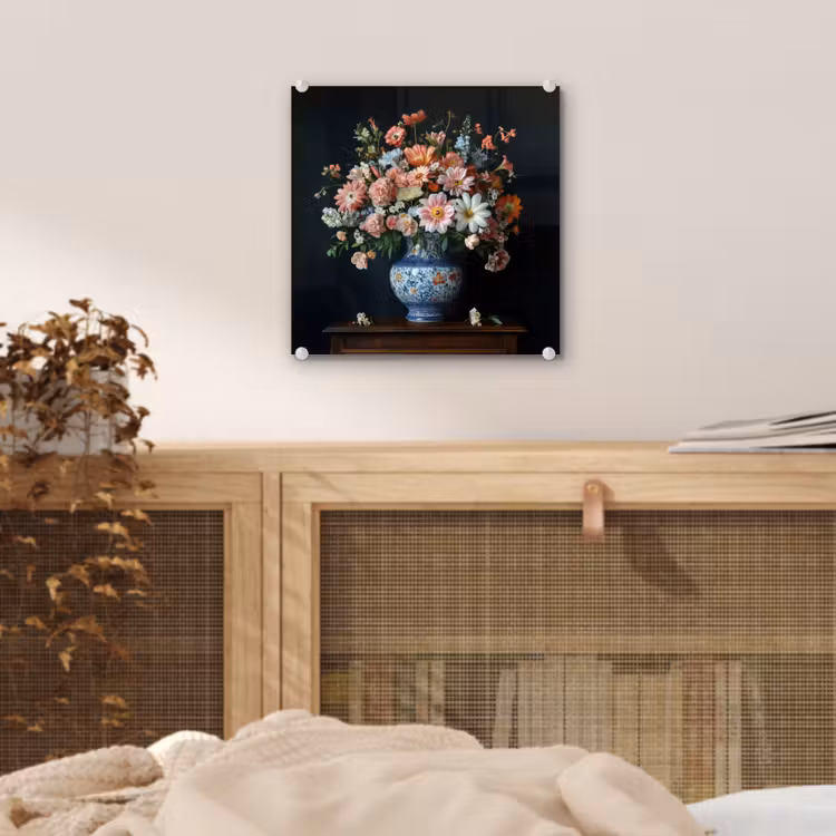 Glas schilderij - Hout - Vaas - Kleuren - Bloemen — 5