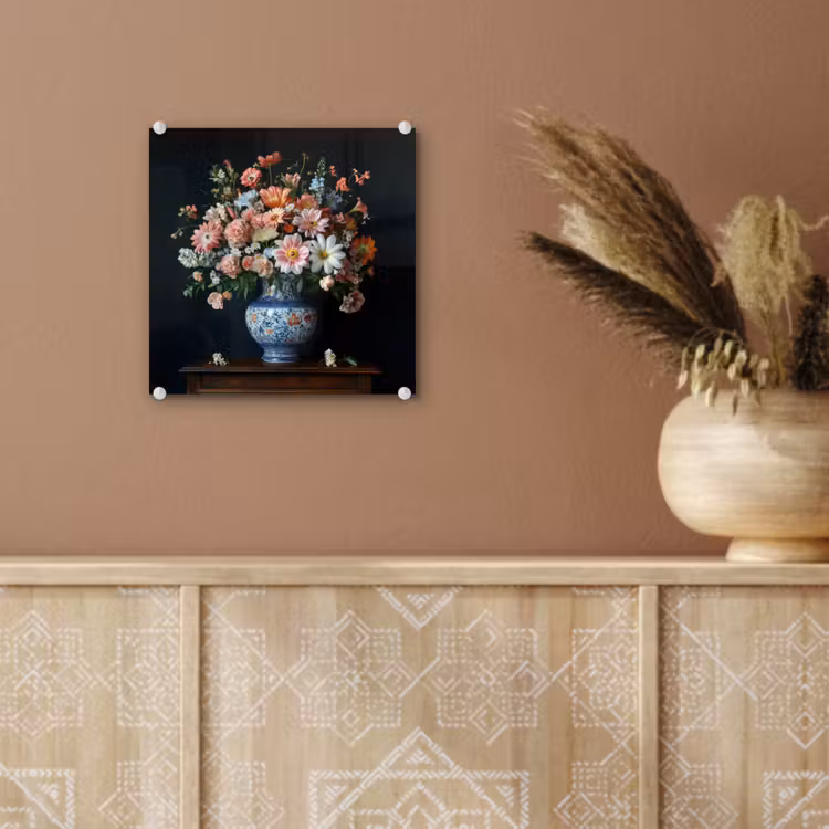 Glas schilderij - Hout - Vaas - Kleuren - Bloemen — 6