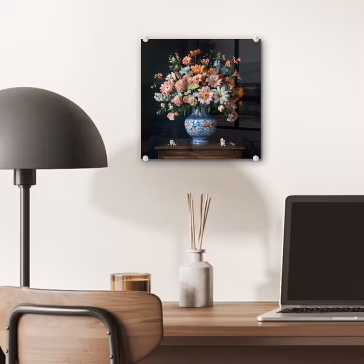 Glas schilderij - Hout - Vaas - Kleuren - Bloemen — 7