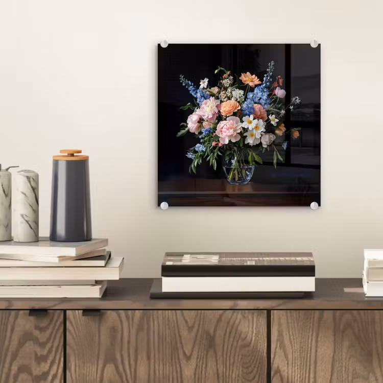 Glas schilderij - Pastel - Bloemen - Glazen - Vaas — 2
