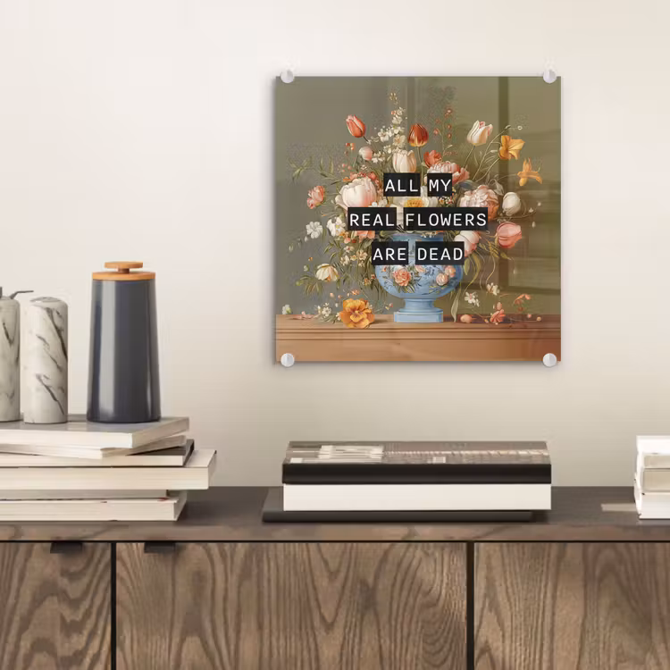 Glas schilderij - Bloem - Quote - Vintage - Art — 2