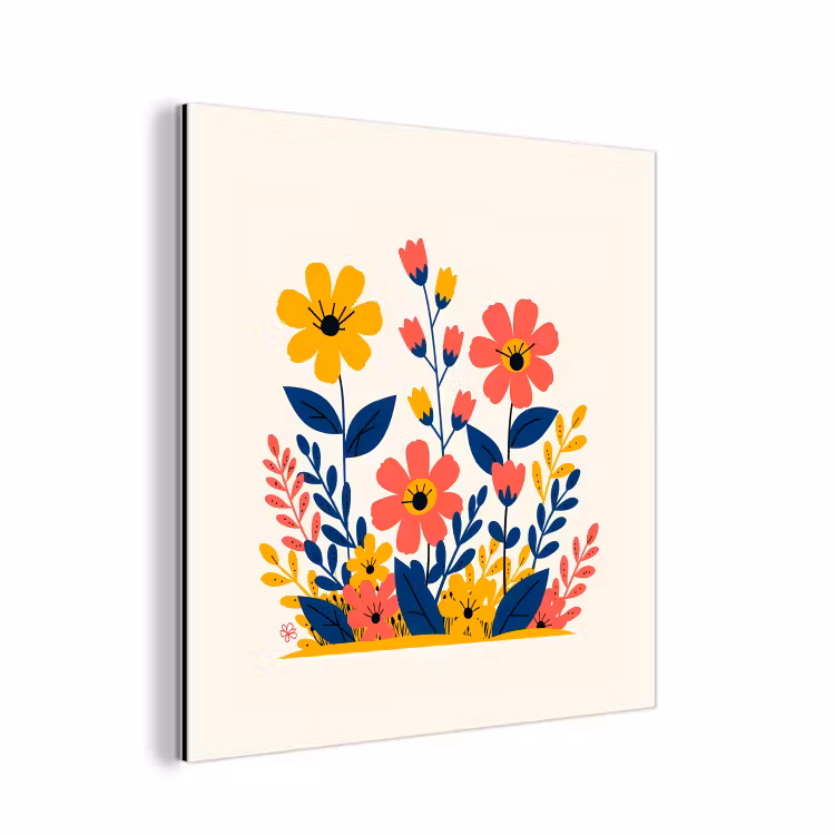 Aluminium schilderij - Illustratie - Bloemen - Bladeren - Roze — 1
