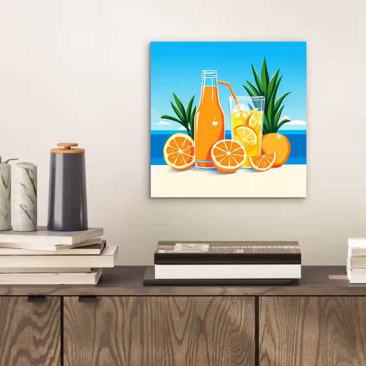 Aluminium schilderij - Sinaasappels - Ijsblokjes - Zee - Illustratie — 2
