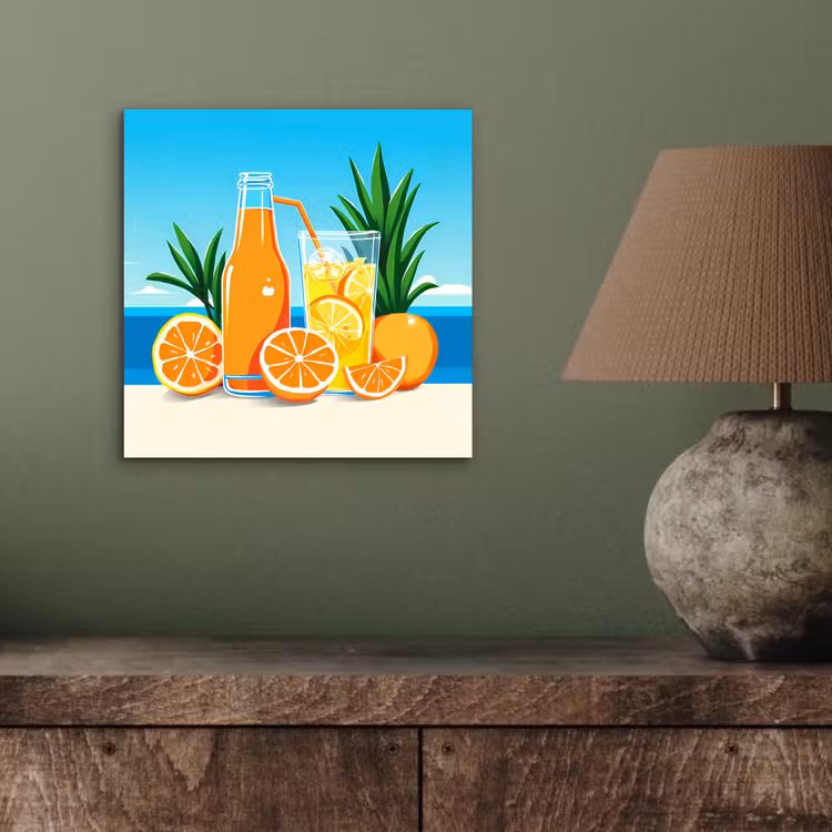 Aluminium schilderij - Sinaasappels - Ijsblokjes - Zee - Illustratie — 3