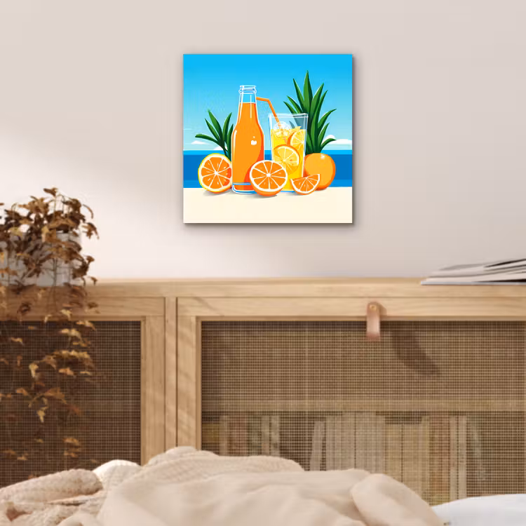 Aluminium schilderij - Sinaasappels - Ijsblokjes - Zee - Illustratie — 4
