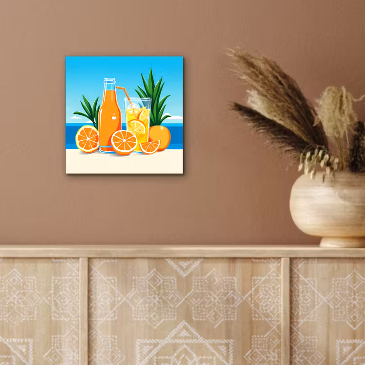 Aluminium schilderij - Sinaasappels - Ijsblokjes - Zee - Illustratie — 5