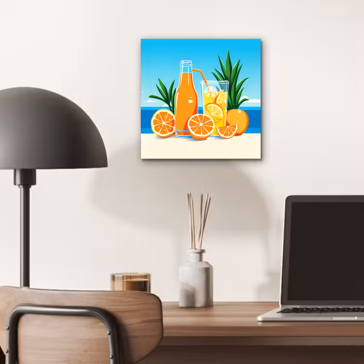 Aluminium schilderij - Sinaasappels - Ijsblokjes - Zee - Illustratie — 6