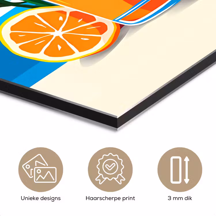 Aluminium schilderij - Sinaasappels - Ijsblokjes - Zee - Illustratie — 7
