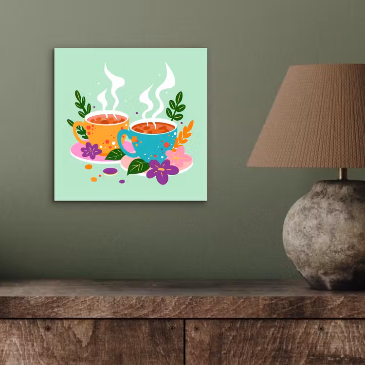 Aluminium schilderij - Thee - Illustratie - Kopjes - Bloemen — 3