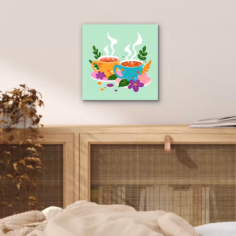 Aluminium schilderij - Thee - Illustratie - Kopjes - Bloemen — 4