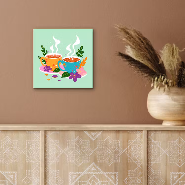 Aluminium schilderij - Thee - Illustratie - Kopjes - Bloemen — 5