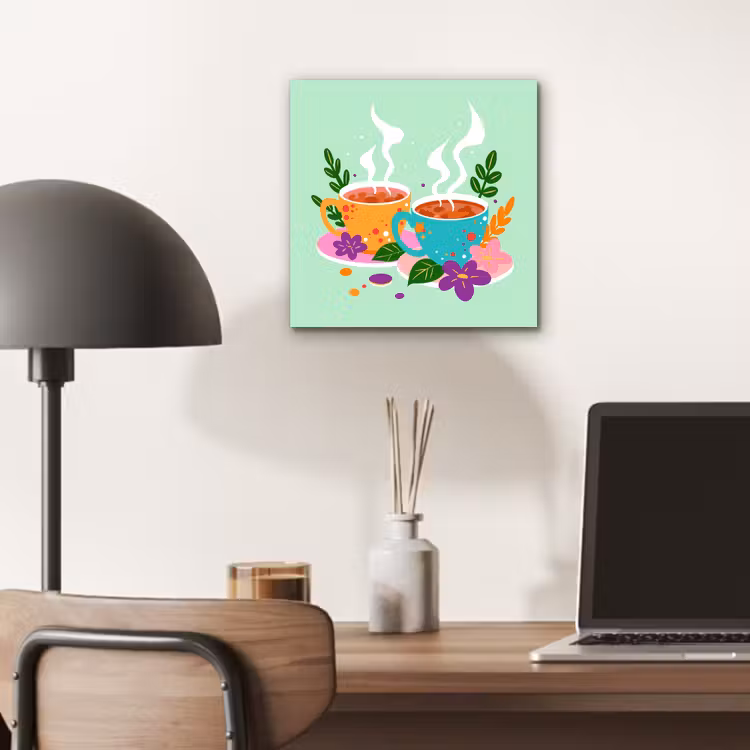 Aluminium schilderij - Thee - Illustratie - Kopjes - Bloemen — 6