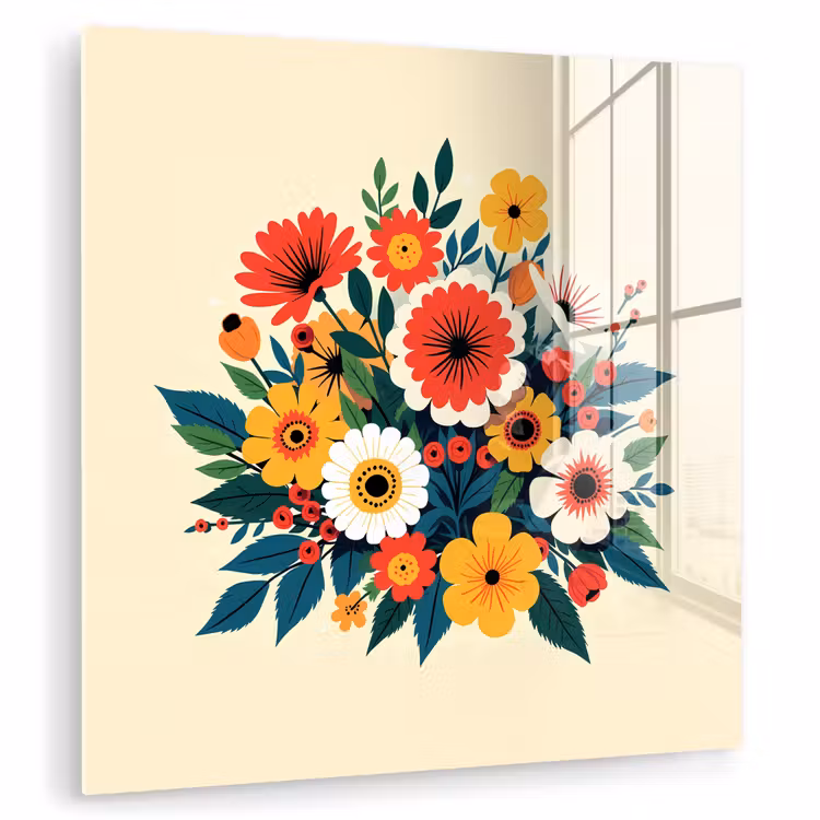 Glas schilderij - Boeket - Bladeren - Illustratie - Kleurrijk — 1