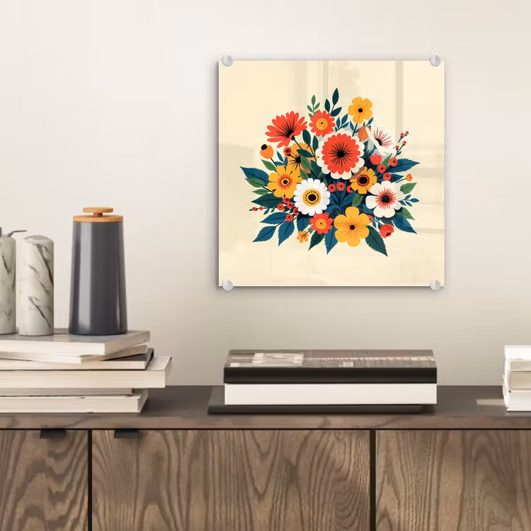 Glas schilderij - Boeket - Bladeren - Illustratie - Kleurrijk — 2