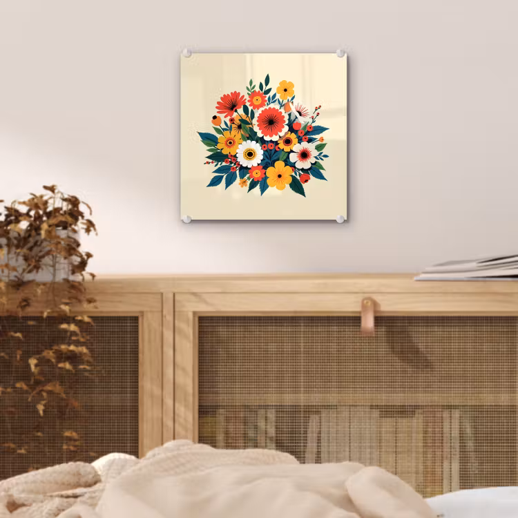 Glas schilderij - Boeket - Bladeren - Illustratie - Kleurrijk — 5