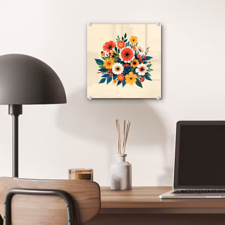 Glas schilderij - Boeket - Bladeren - Illustratie - Kleurrijk — 7