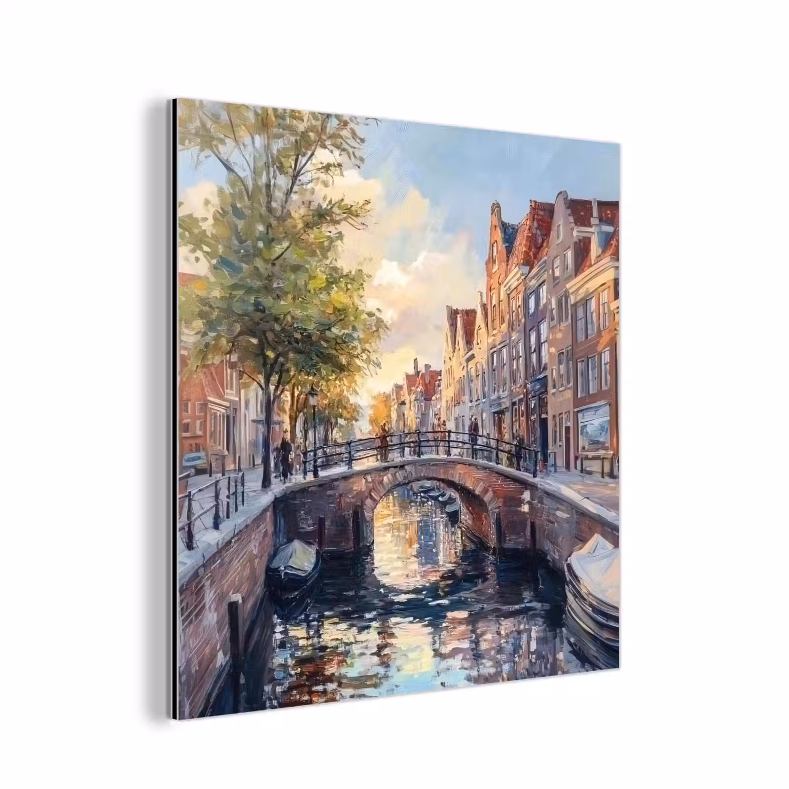 Aluminium schilderij - Brug - Stad - Huizen - Boot — 1
