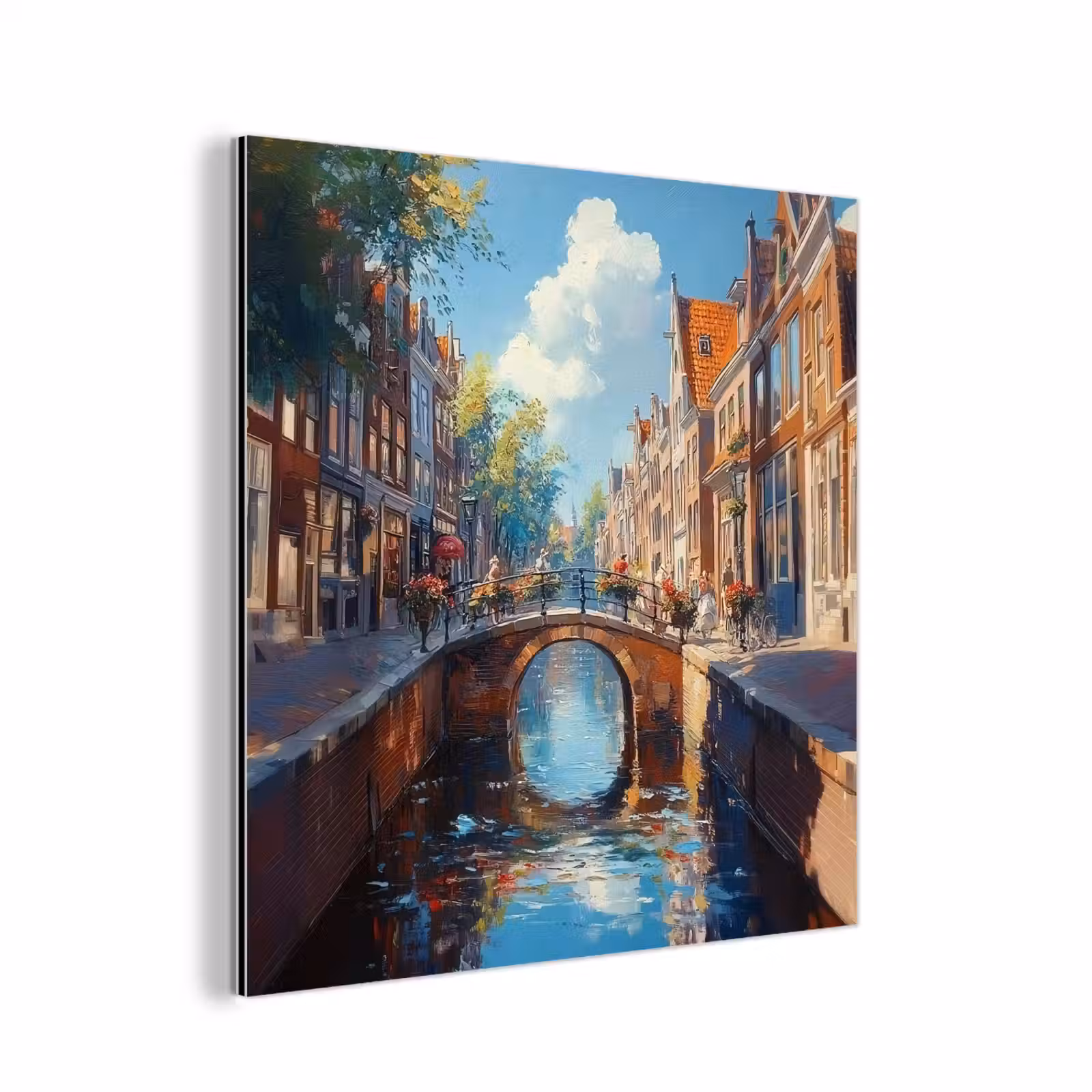 Aluminium schilderij - Stad - Gracht - Zon - Fietsen — 1
