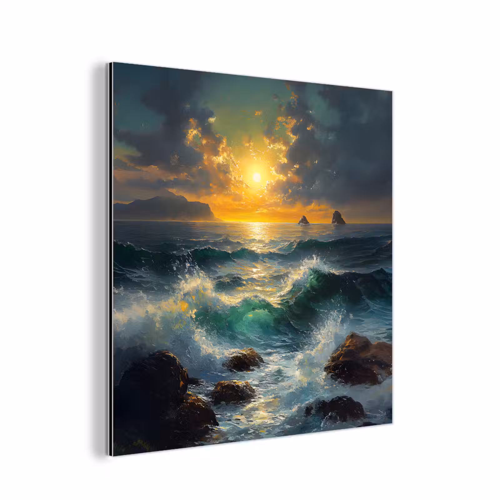 Aluminium schilderij - Zee - Zon - Golven - Rotsen — 1