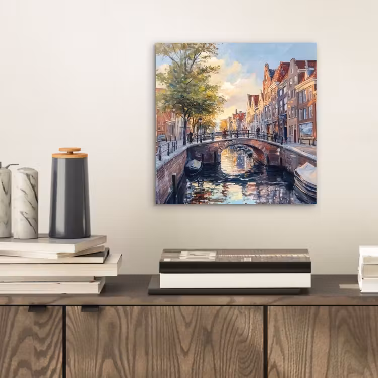 Aluminium schilderij - Brug - Stad - Huizen - Boot — 2
