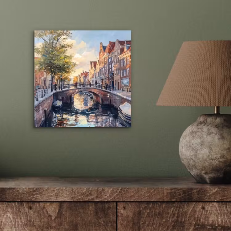 Aluminium schilderij - Brug - Stad - Huizen - Boot — 3