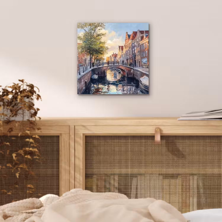 Aluminium schilderij - Brug - Stad - Huizen - Boot — 4