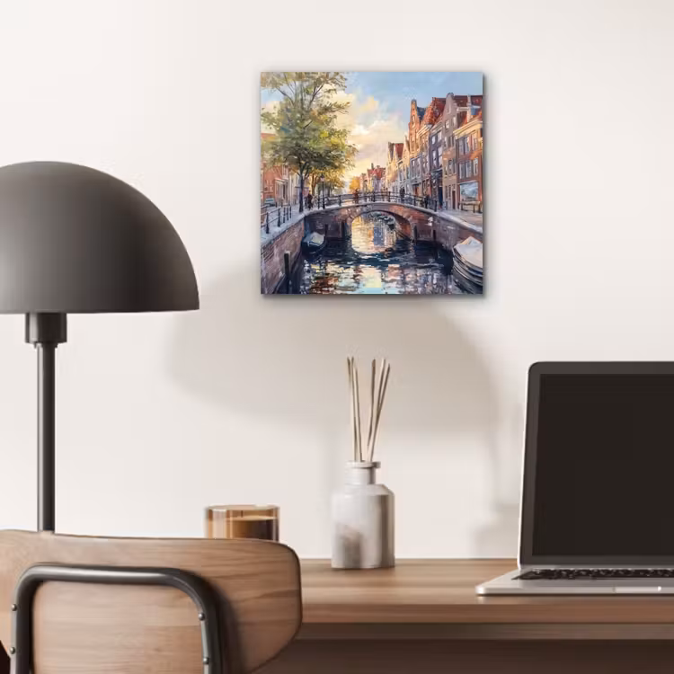 Aluminium schilderij - Brug - Stad - Huizen - Boot — 6